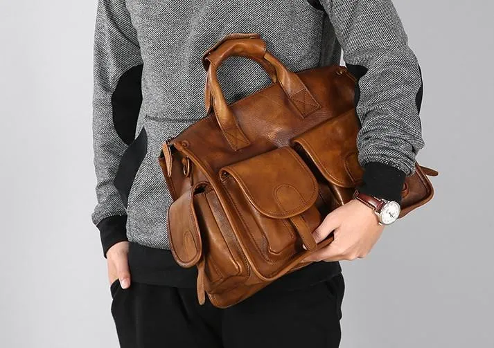 Leather Mens Cool Messenger Bag Travel Bag Business Bag Laptop Bag for men