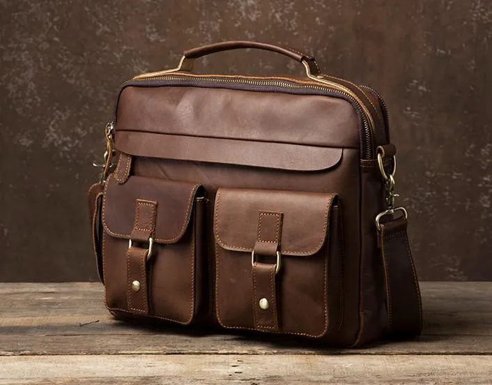 Leather Mens Cool Messenger Bags Briefcase Work Bag Business Bag Laptop Bag for men