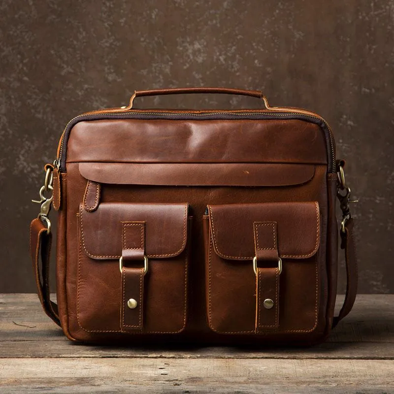 Leather Mens Cool Messenger Bags Briefcase Work Bag Business Bag Laptop Bag for men