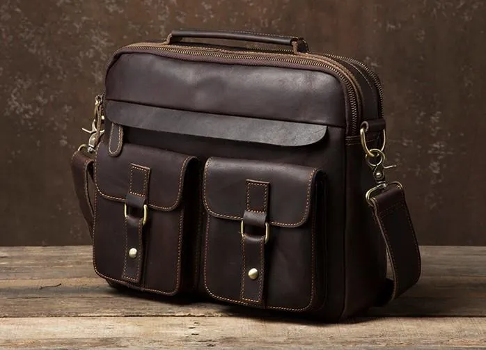 Leather Mens Cool Messenger Bags Briefcase Work Bag Business Bag Laptop Bag for men