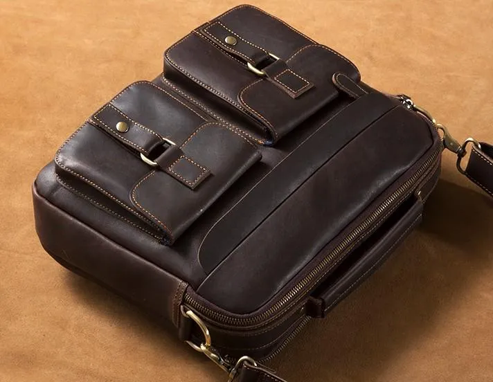 Leather Mens Cool Messenger Bags Briefcase Work Bag Business Bag Laptop Bag for men