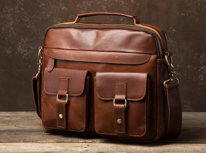 Leather Mens Cool Messenger Bags Briefcase Work Bag Business Bag Laptop Bag for men