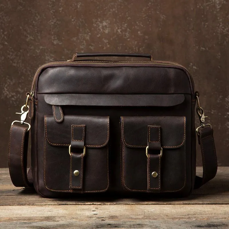 Leather Mens Cool Messenger Bags Briefcase Work Bag Business Bag Laptop Bag for men