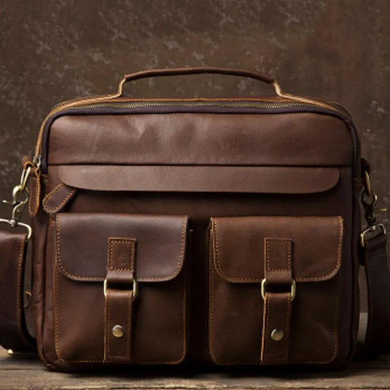 Leather Mens Cool Messenger Bags Briefcase Work Bag Business Bag Laptop Bag for men