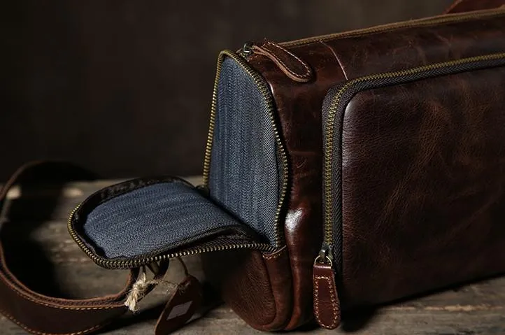 Leather Mens Cool Shoulder Bag Barrel Bag Messenger Bag for men