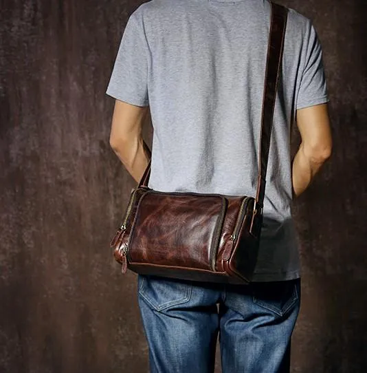 Leather Mens Cool Shoulder Bag Barrel Bag Messenger Bag for men