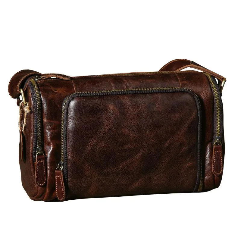 Leather Mens Cool Shoulder Bag Barrel Bag Messenger Bag for men