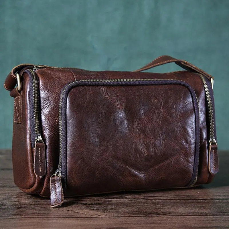 Leather Mens Cool Shoulder Bag Barrel Bag Messenger Bag for men