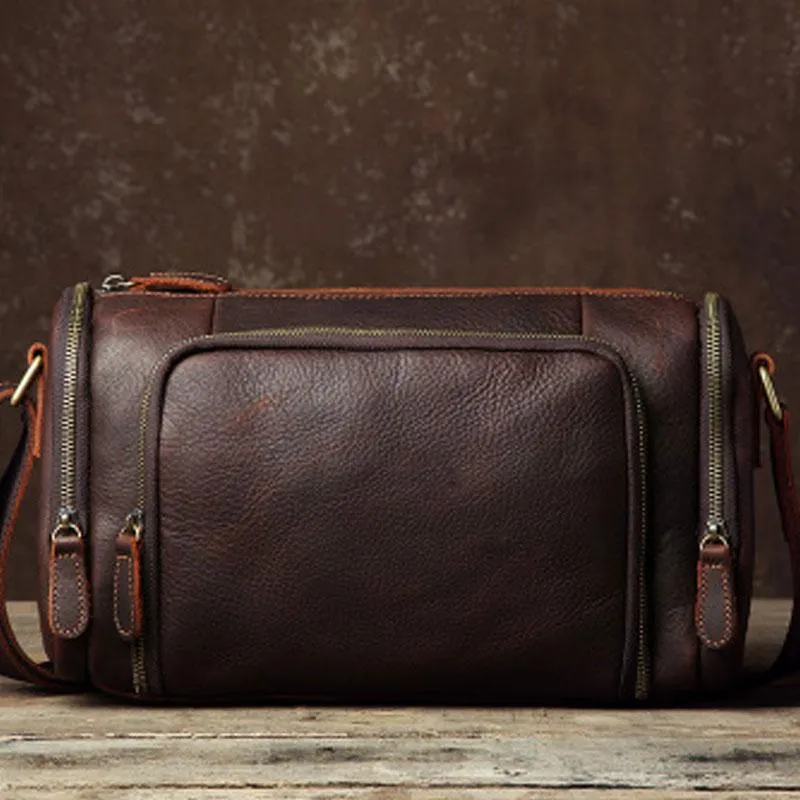 Leather Mens Cool Shoulder Bag Barrel Bag Messenger Bag for men