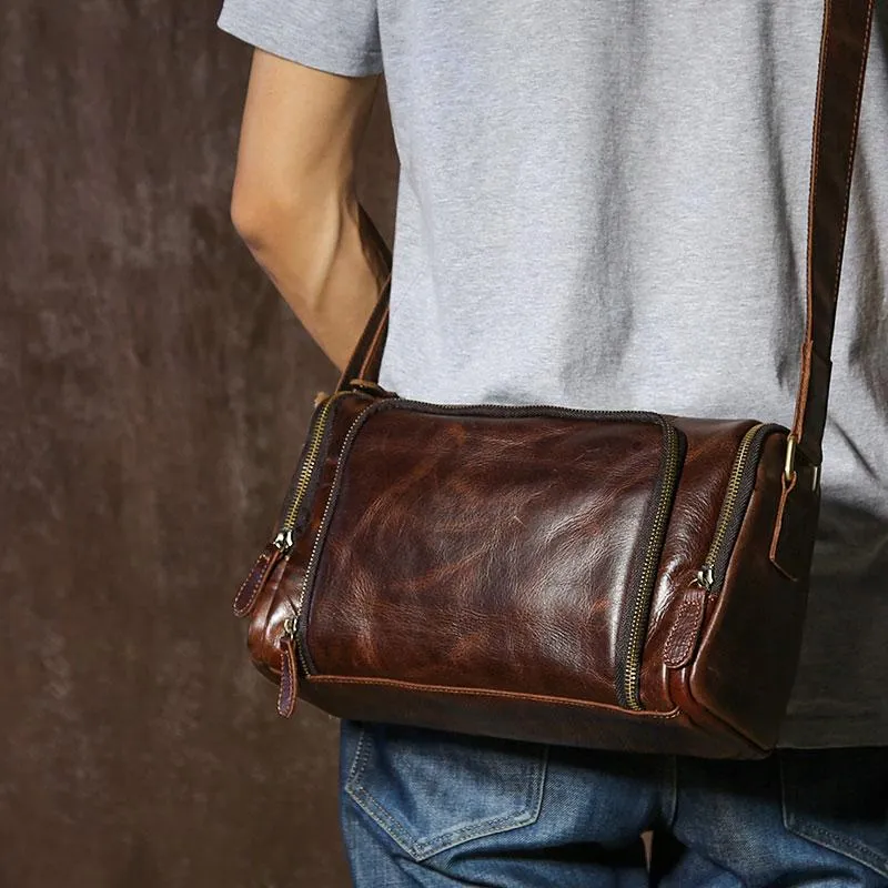 Leather Mens Cool Shoulder Bag Barrel Bag Messenger Bag for men