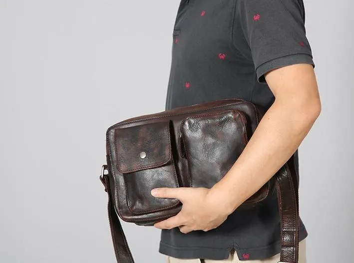 Leather Mens Cool Small Shoulder Bag Messenger Bag Cycling Bag for men