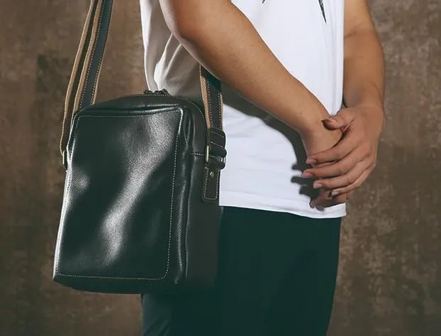Leather Mens Cool Small Shoulder Bag Messenger Bag Cycling Bag for men