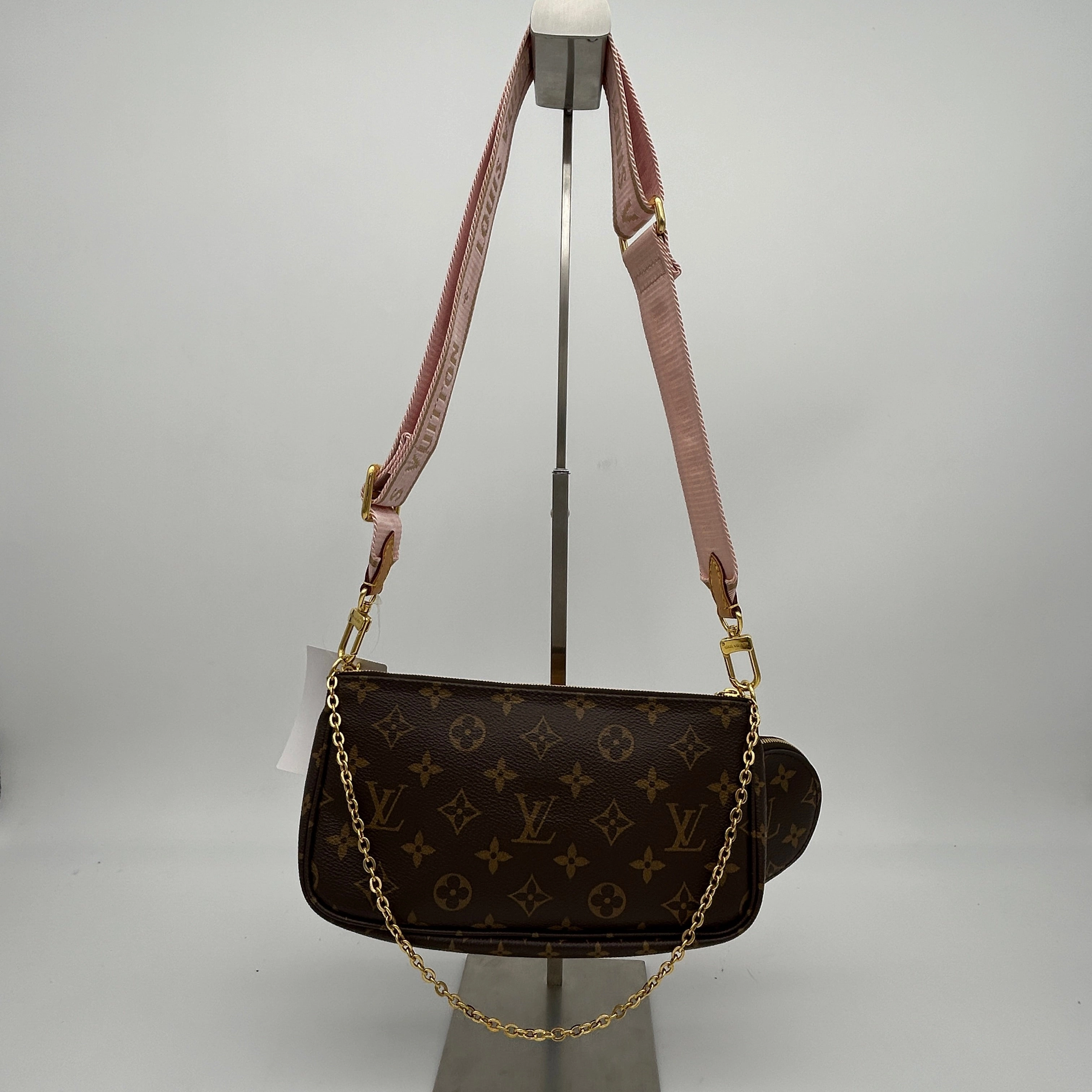Louis Vuitton Monogram Brown PVC Crossbody Bag with Pink Strap
