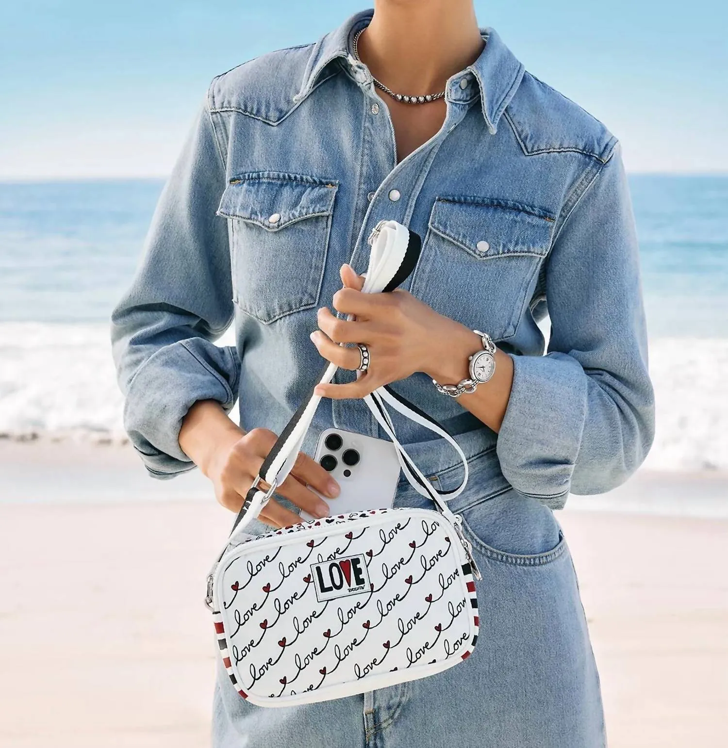 Love Scroll Crossbody Bag In White Multi