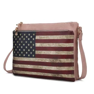Madeline Printed Flag Vegan Leather Womens Crossbody Bag