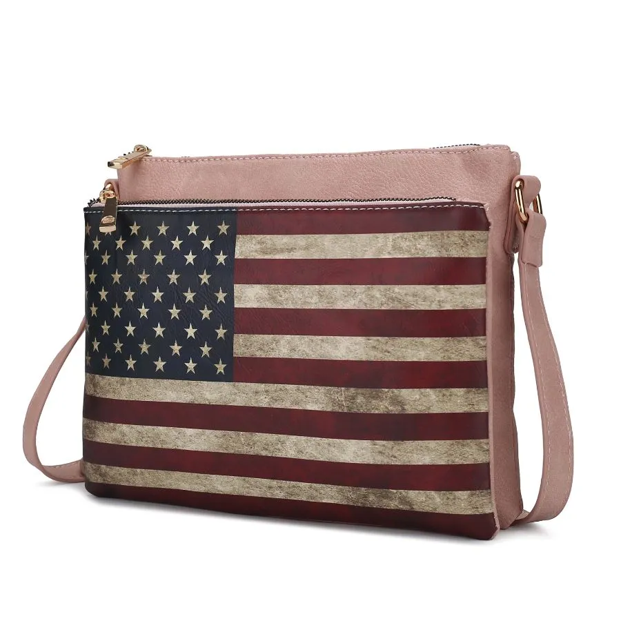 Madeline Printed Flag Vegan Leather Womens Crossbody Bag