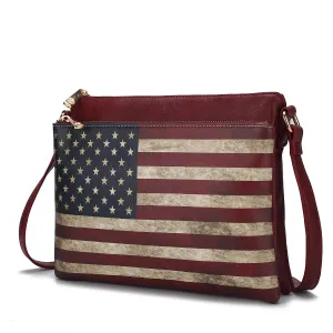 Madeline Printed Flag Vegan Leather Womens Crossbody Bag