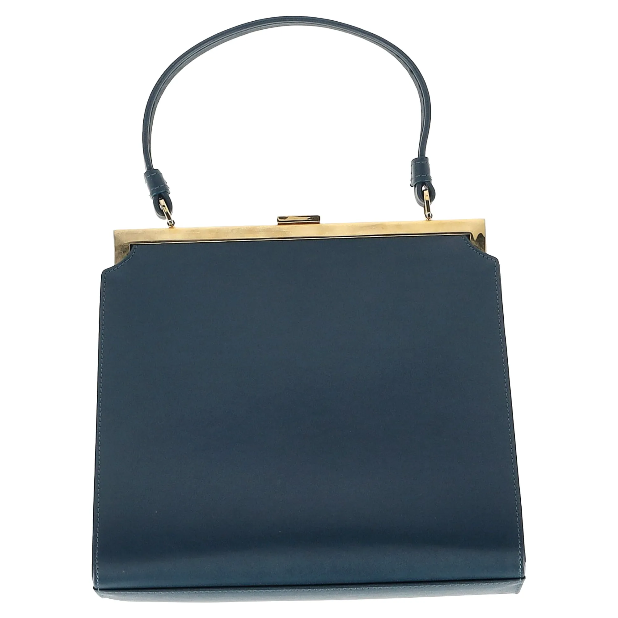 Mansur Gavriel Clasp Top Handle Bag in Blue Leather