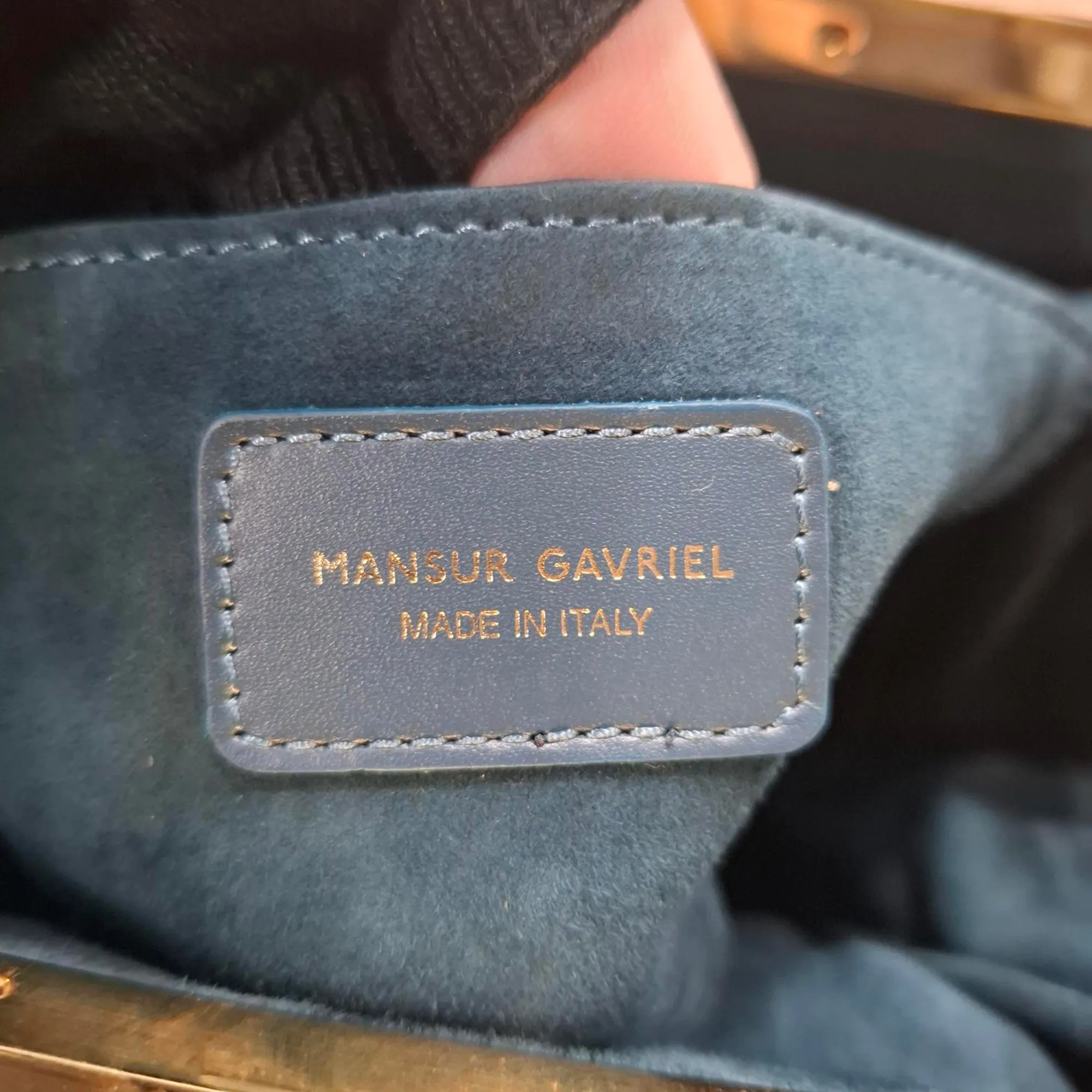 Mansur Gavriel Clasp Top Handle Bag in Blue Leather