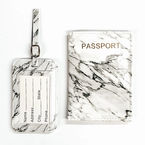 Marbled Passport and Luggage Tag Set in White