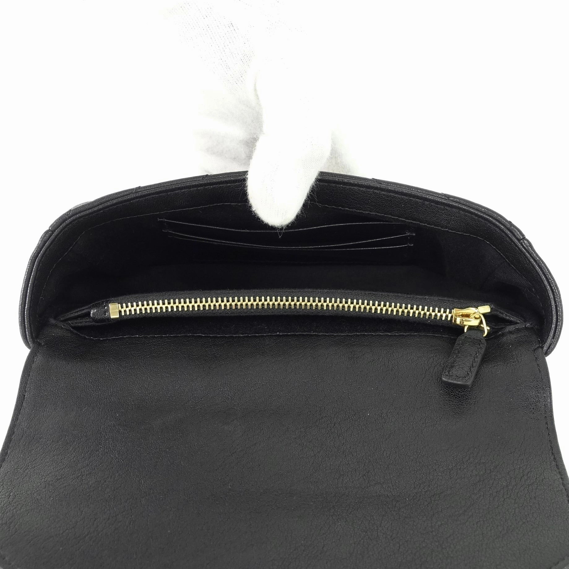 Matelasse Chevron Leather College Chain Wallet
