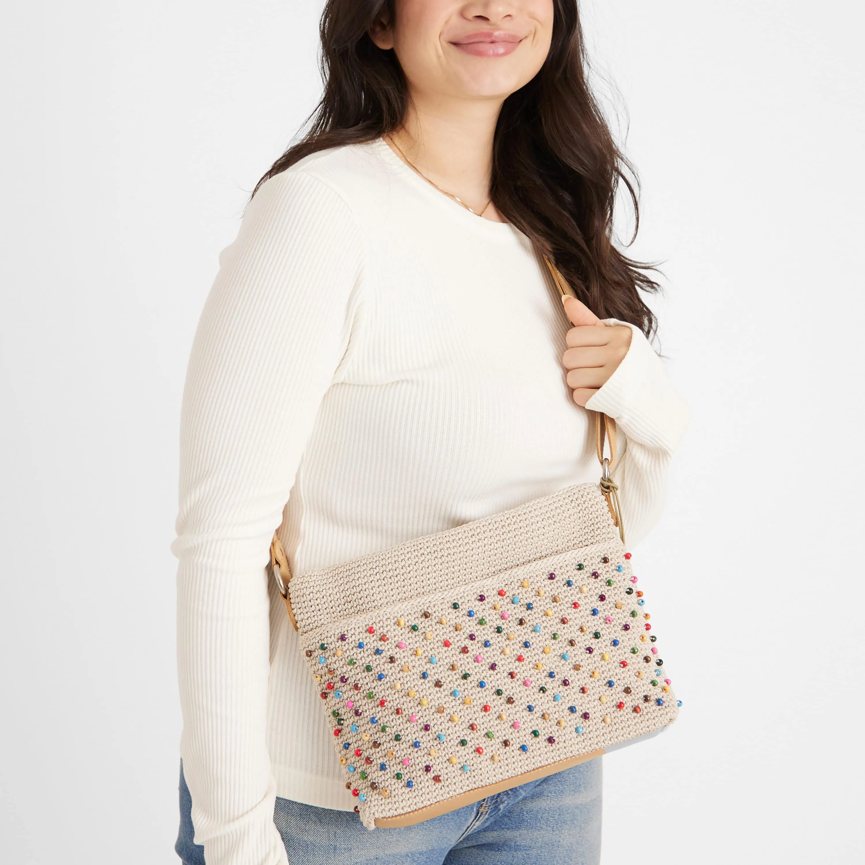 Melrose Crossbody - Hand Crochet - Ecru Multi Beads