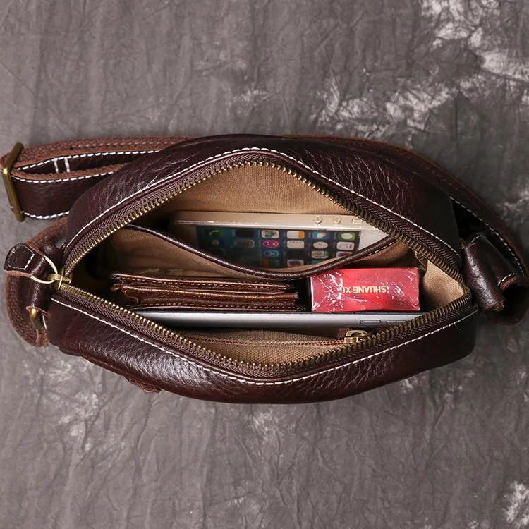 Men's Black Leather Small Messenger Bag Small Side Bag Black Courier Bag For Men
