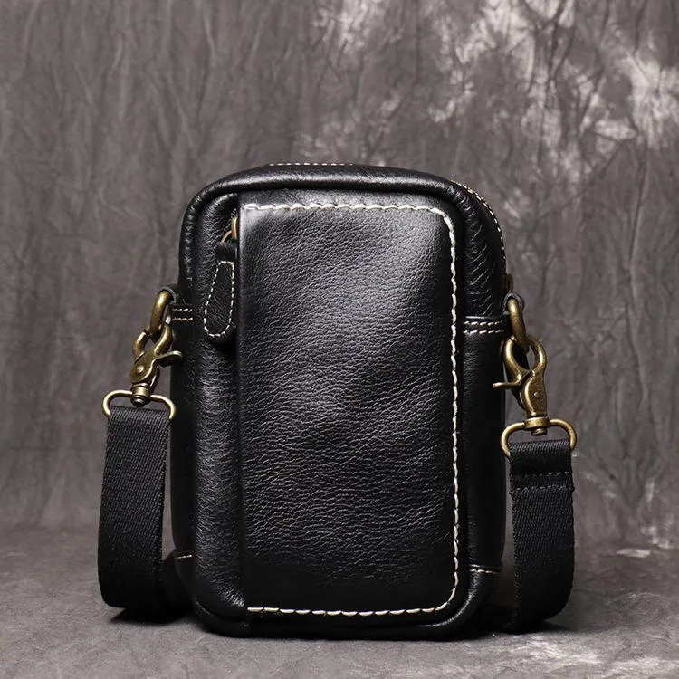 Mens Brown Leather Mini Messenger Bag Black Men's Phone Side Bag Mini Phone Bag Courier Bag For Men