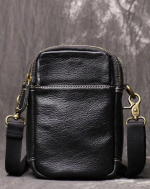 Mens Brown Leather Mini Messenger Bag Black Men's Phone Side Bag Mini Phone Bag Courier Bag For Men