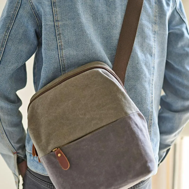Mens Canvas Gray Cool Messenger Bag Side Bag Canvas Shoulder Bag for Men