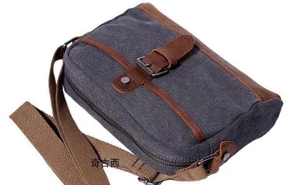 Mens Waxed Canvas Leather Small Courier Bags Canvas Messenger Side Bag for Men