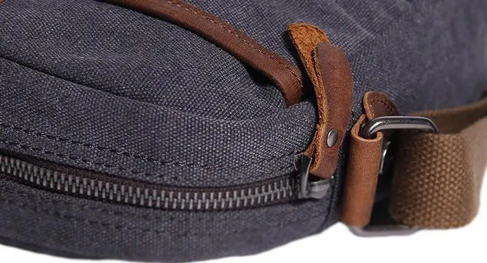 Mens Waxed Canvas Leather Small Courier Bags Canvas Messenger Side Bag for Men