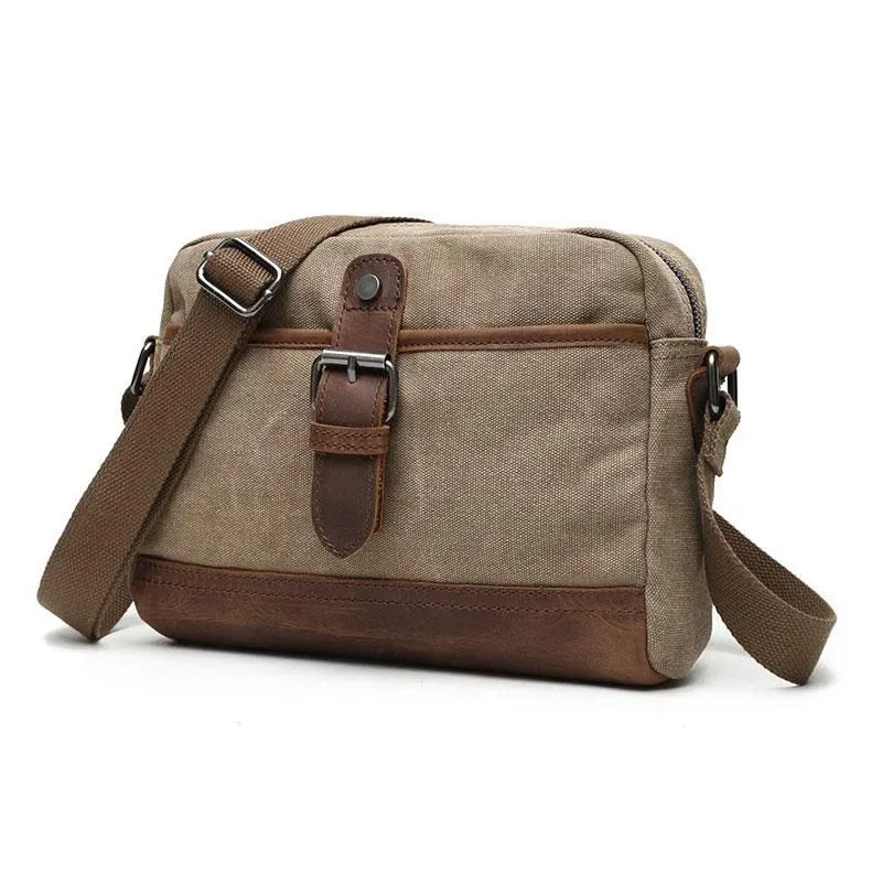 Mens Waxed Canvas Leather Small Courier Bags Canvas Messenger Side Bag for Men