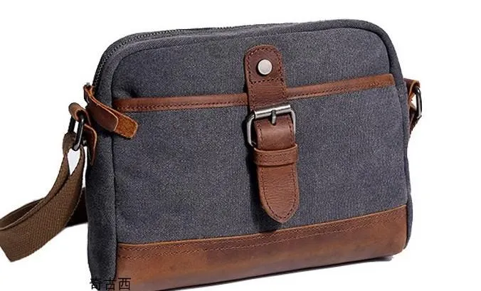 Mens Waxed Canvas Leather Small Courier Bags Canvas Messenger Side Bag for Men