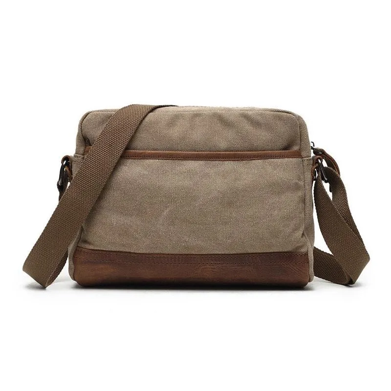 Mens Waxed Canvas Leather Small Courier Bags Canvas Messenger Side Bag for Men