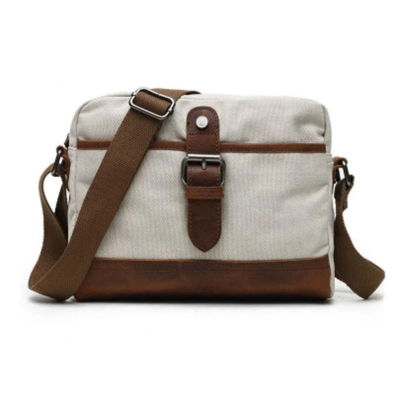 Mens Waxed Canvas Leather Small Courier Bags Canvas Messenger Side Bag for Men