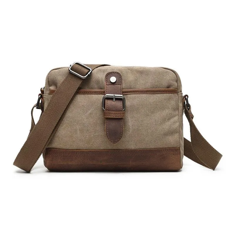 Mens Waxed Canvas Leather Small Courier Bags Canvas Messenger Side Bag for Men