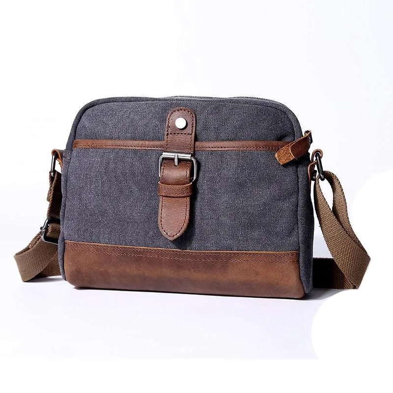 Mens Waxed Canvas Leather Small Courier Bags Canvas Messenger Side Bag for Men