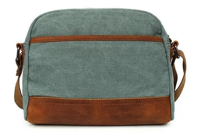 Mens Waxed Canvas Leather Small Courier Bags Canvas Messenger Side Bag for Men