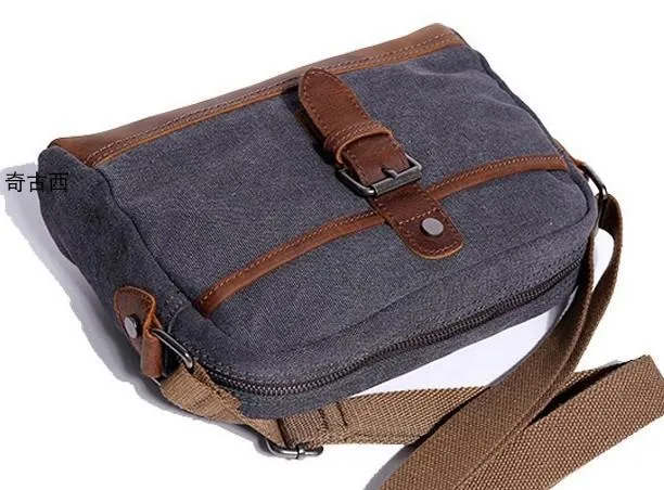 Mens Waxed Canvas Leather Small Courier Bags Canvas Messenger Side Bag for Men
