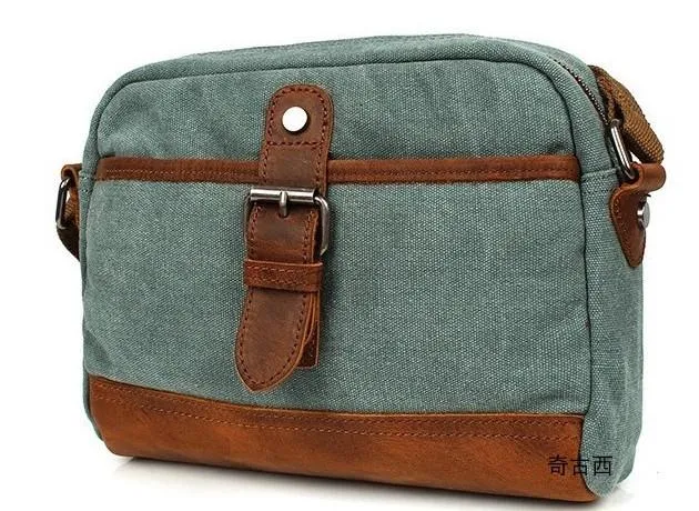 Mens Waxed Canvas Leather Small Courier Bags Canvas Messenger Side Bag for Men