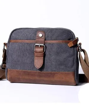 Mens Waxed Canvas Leather Small Courier Bags Canvas Messenger Side Bag for Men