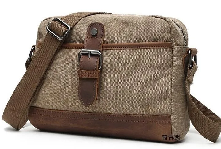 Mens Waxed Canvas Leather Small Courier Bags Canvas Messenger Side Bag for Men