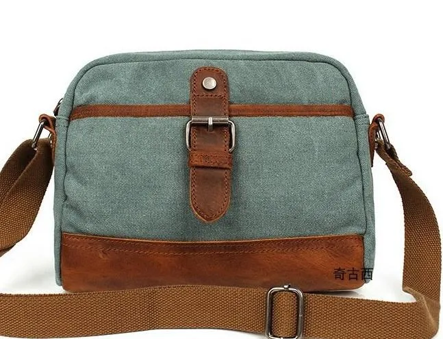 Mens Waxed Canvas Leather Small Courier Bags Canvas Messenger Side Bag for Men
