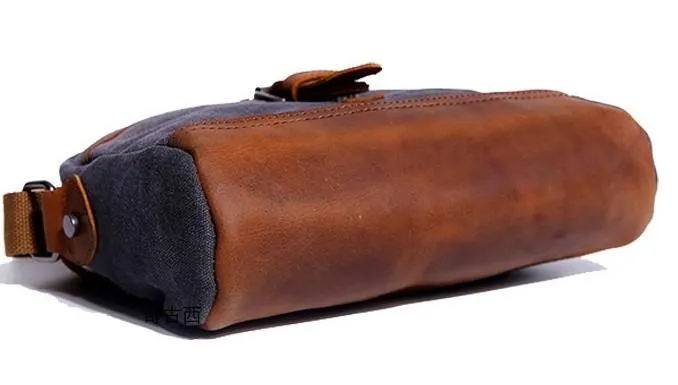 Mens Waxed Canvas Leather Small Courier Bags Canvas Messenger Side Bag for Men