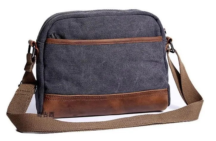 Mens Waxed Canvas Leather Small Courier Bags Canvas Messenger Side Bag for Men