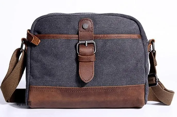 Mens Waxed Canvas Leather Small Courier Bags Canvas Messenger Side Bag for Men