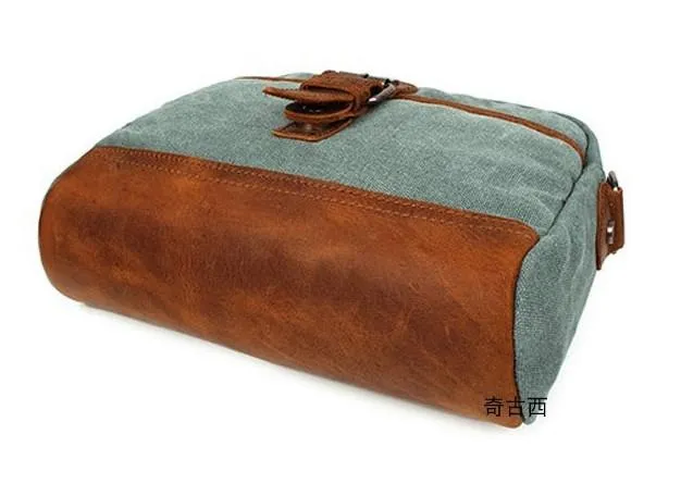 Mens Waxed Canvas Leather Small Courier Bags Canvas Messenger Side Bag for Men