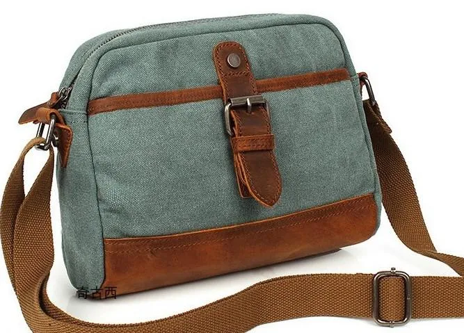 Mens Waxed Canvas Leather Small Courier Bags Canvas Messenger Side Bag for Men