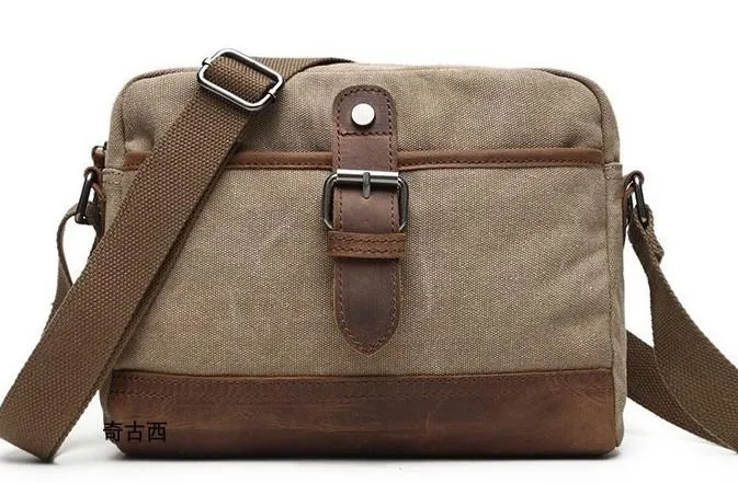 Mens Waxed Canvas Leather Small Courier Bags Canvas Messenger Side Bag for Men